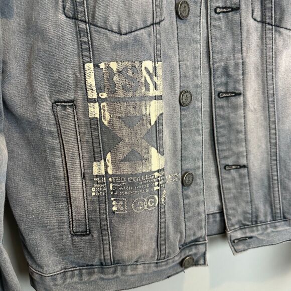 Reason Supply Co Grey Denim Jacket Mens Medium ApolloX - Picture 4 of 8